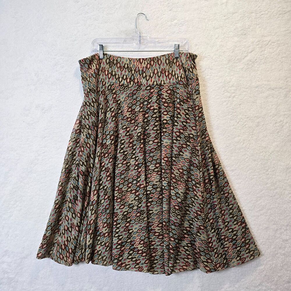 Madison Studio Abstract Lined Pleated Midi Skirt - Sz L‎ Brown Red